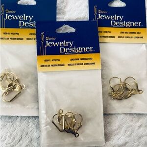 3 sets of Darice Jewelry Designer Gold Lever Back Earrings for Jewelry Making.
